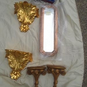 Wall decor mirror and 2 sets of wall shelves